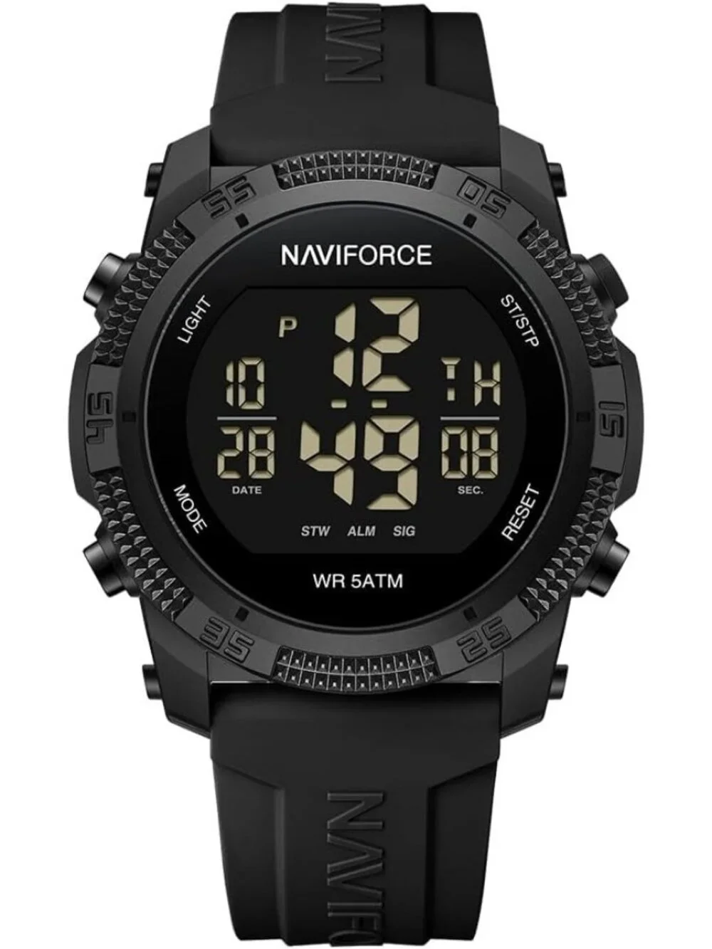Unisex Black Analog Quartz Rubber Strap Sports Waterproof Digital Wrist Watch